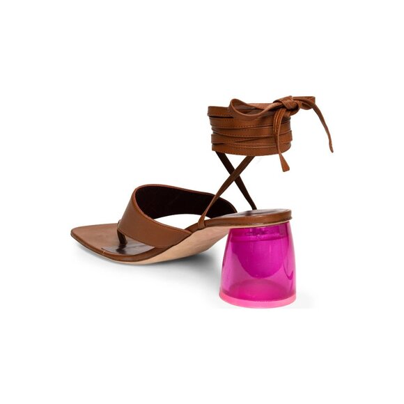 🆕STAUD Adora Lace Up Lucite Block Heel Sandal Shoes 7 Tan Pink - Picture 3 of 12